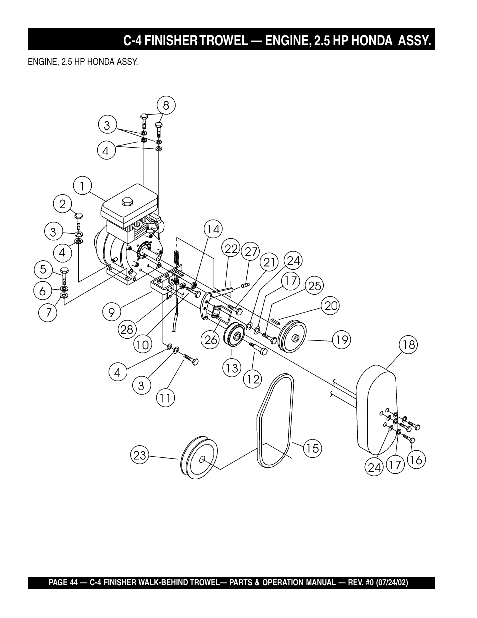 C-4 finisher trowel — engine, 2.5 hp honda assy | Multiquip C42H User Manual | Page 44 / 84