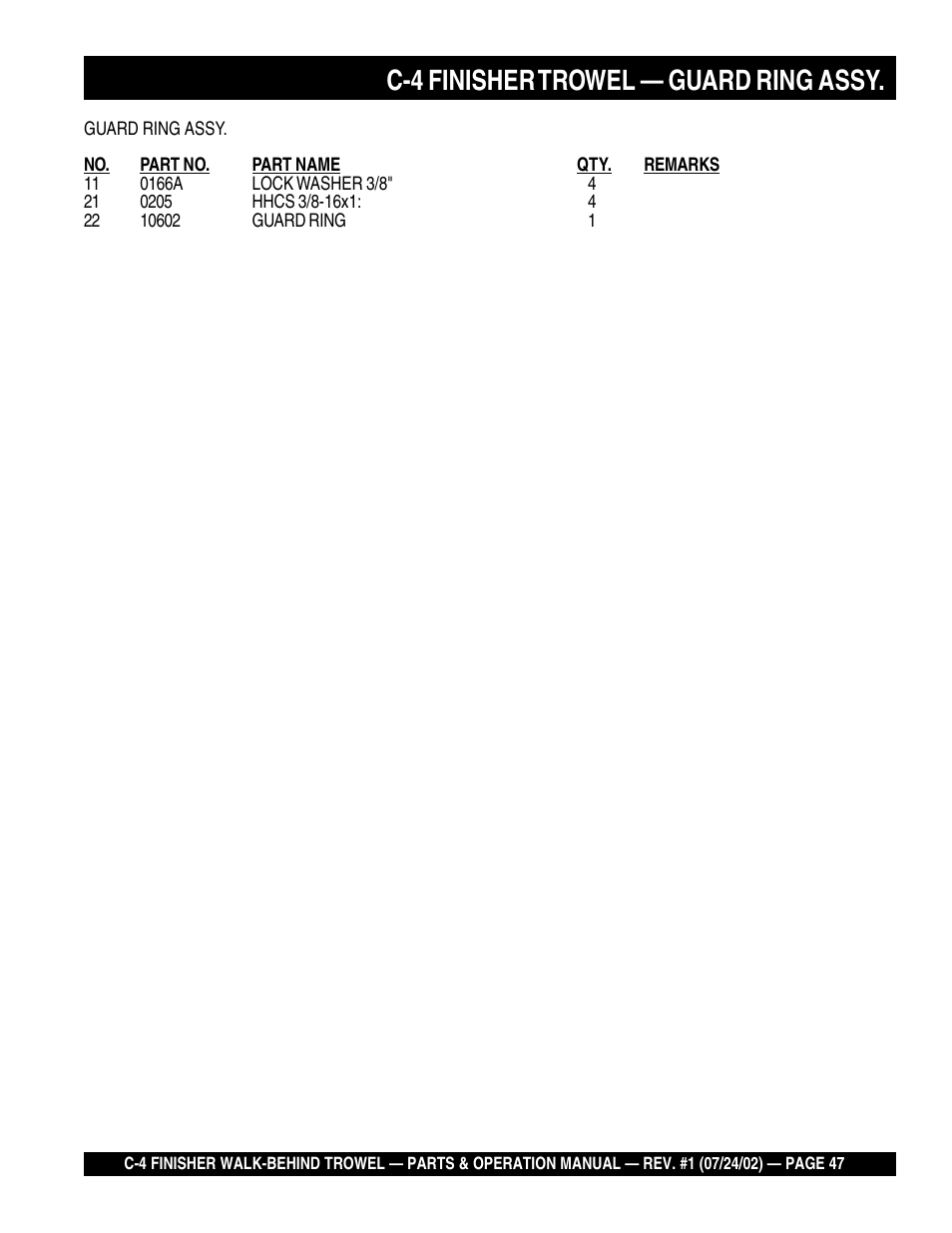 C-4 finisher trowel — guard ring assy | Multiquip C42H User Manual | Page 47 / 84