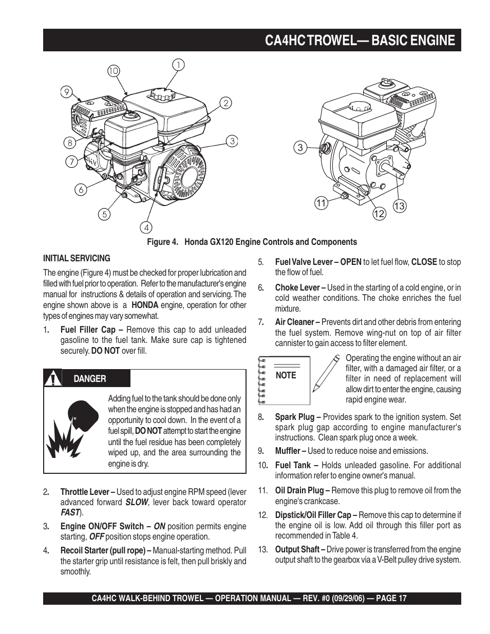 Ca4hc trowel— basic engine | Multiquip CA4HC User Manual | Page 17 / 36