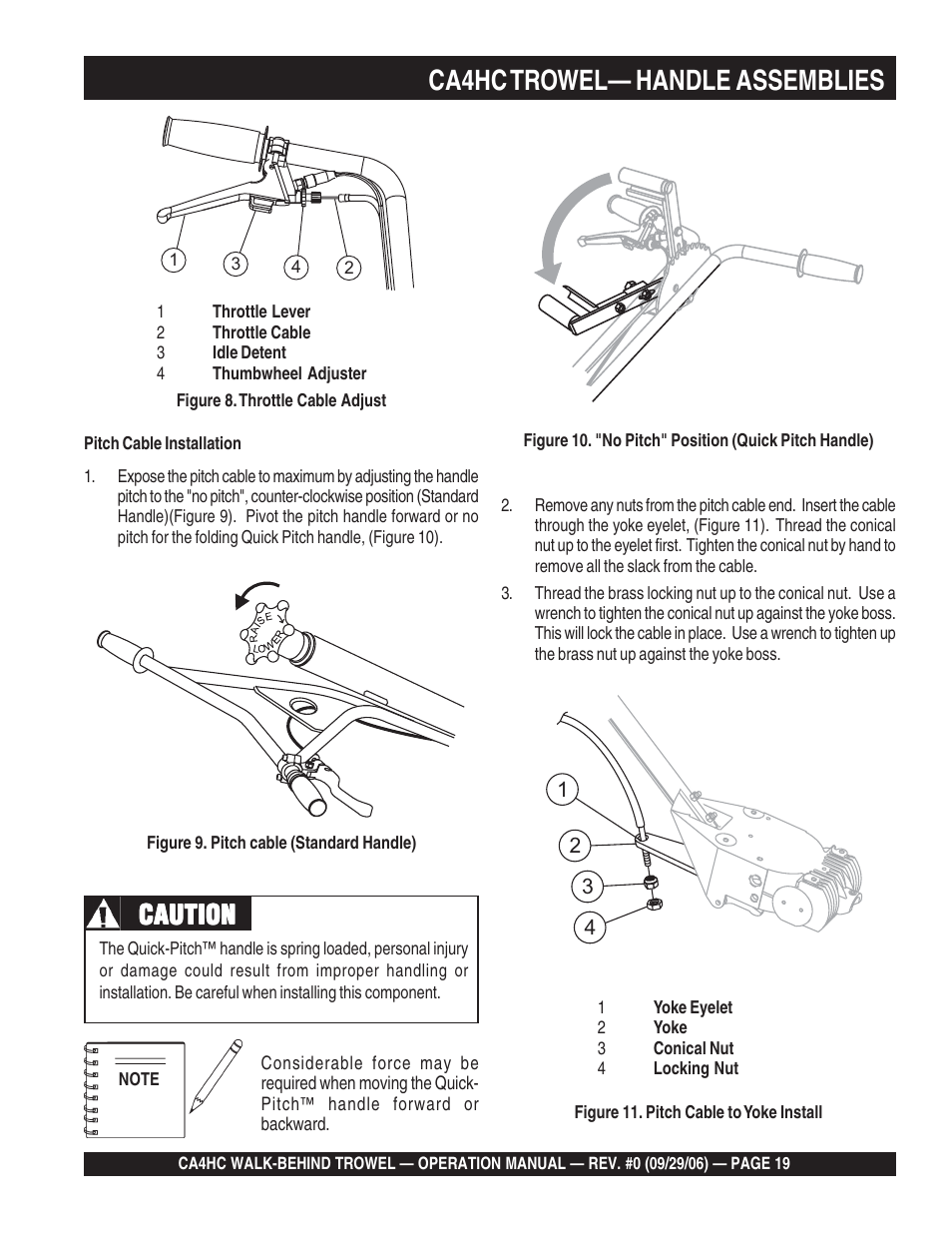 Ca4hc trowel— handle assemblies, Caution | Multiquip CA4HC User Manual | Page 19 / 36