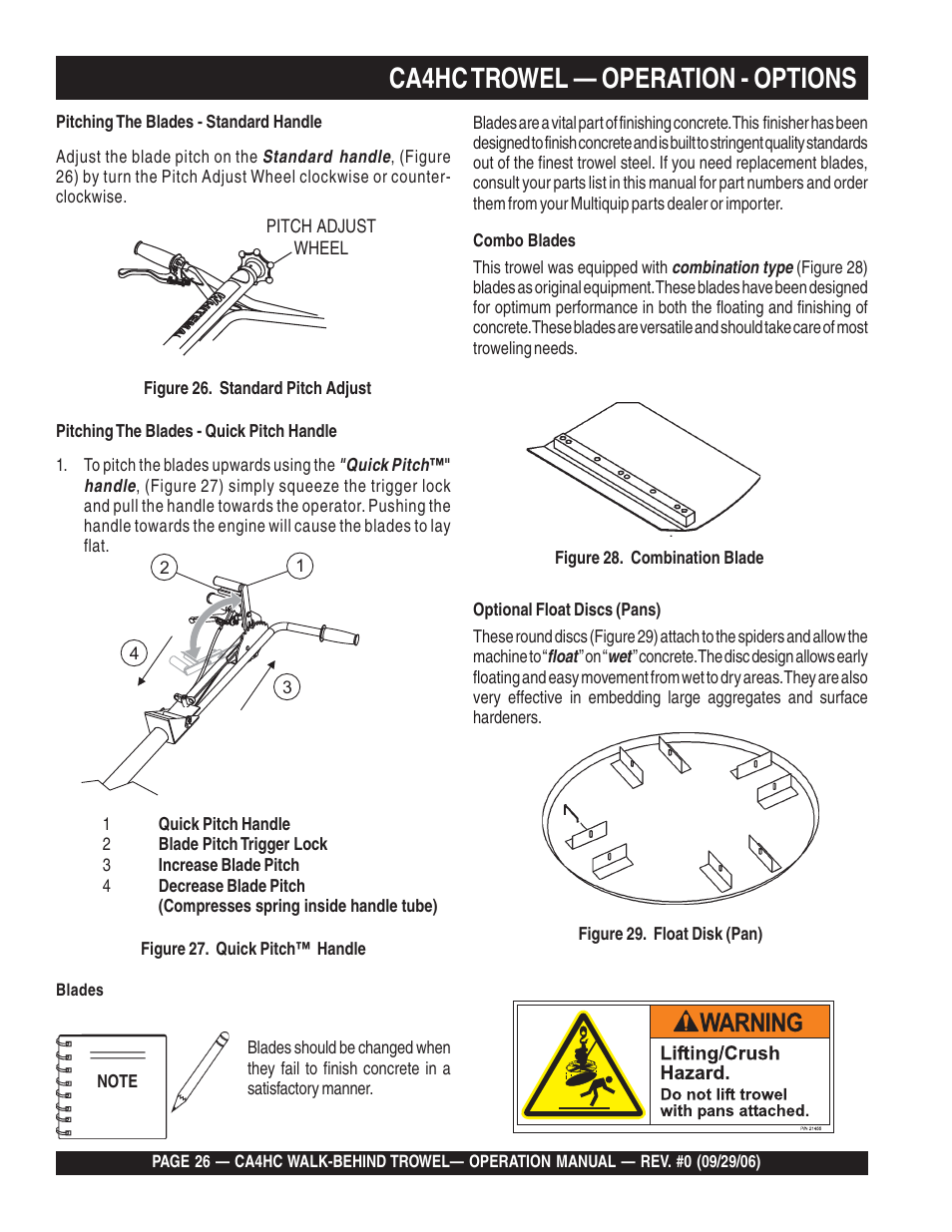 Ca4hc trowel — operation - options | Multiquip CA4HC User Manual | Page 26 / 36