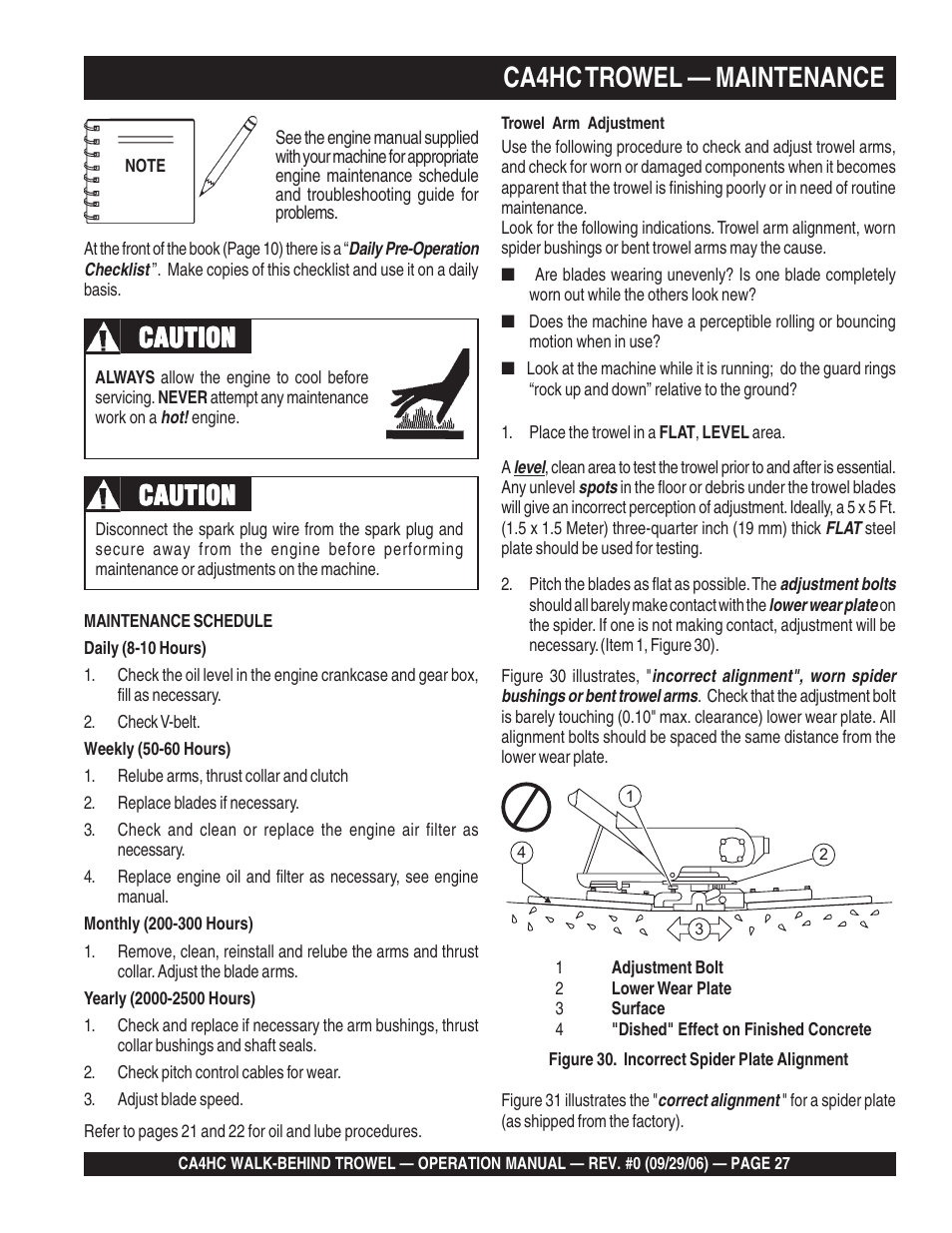 Ca4hc trowel — maintenance, Caution | Multiquip CA4HC User Manual | Page 27 / 36