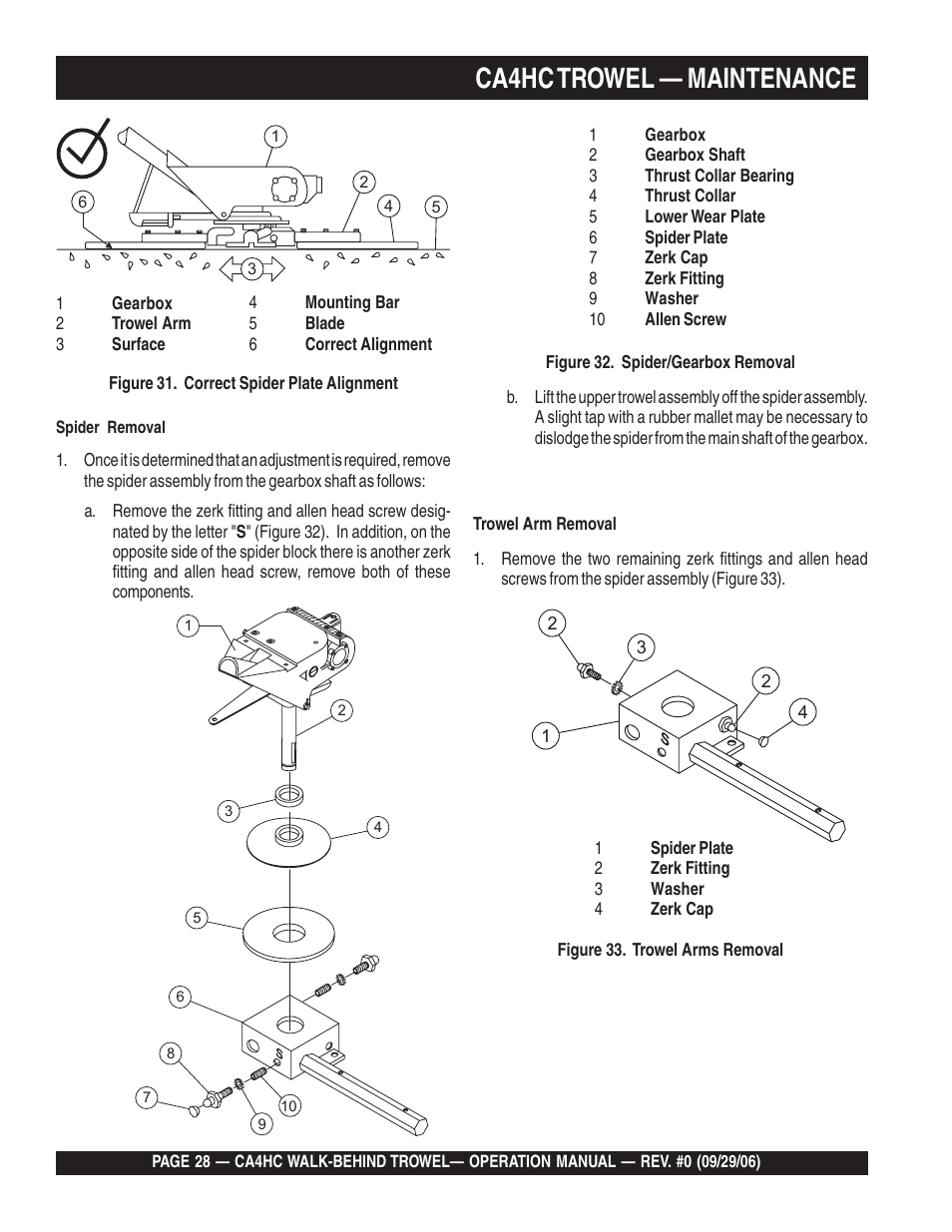 Ca4hc trowel — maintenance | Multiquip CA4HC User Manual | Page 28 / 36