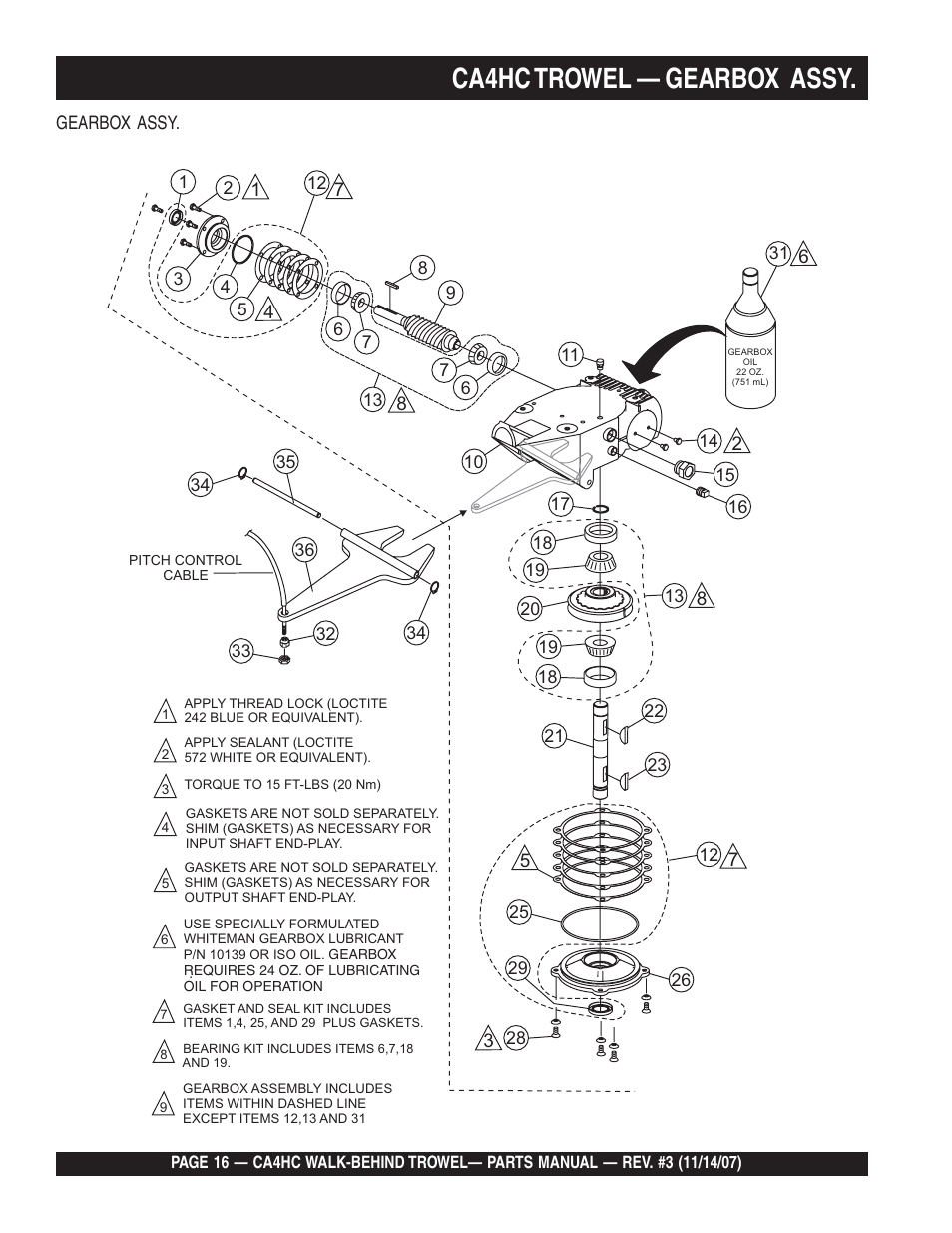 Ca4hc trowel — gearbox assy | Multiquip CA4HC User Manual | Page 16 / 60
