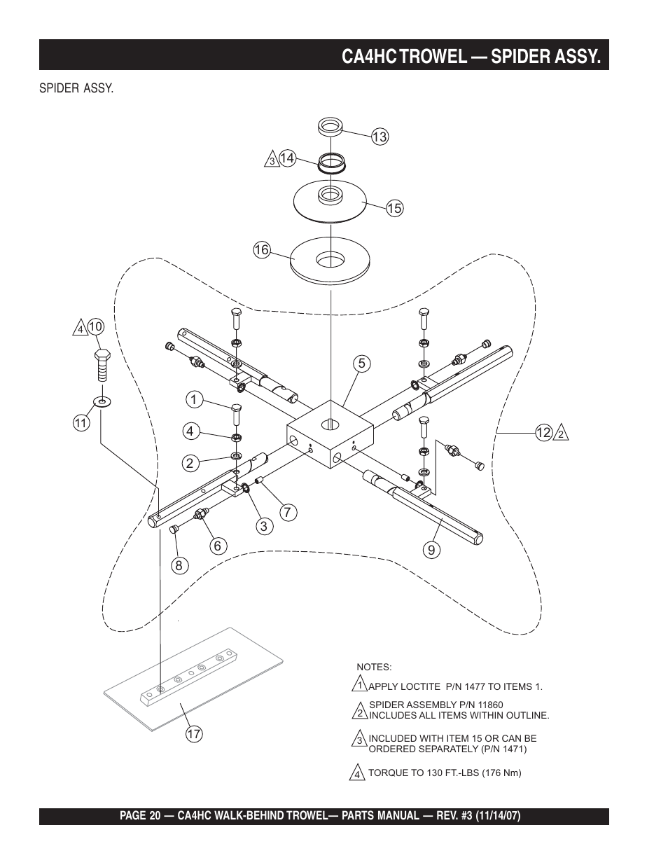 Ca4hc trowel — spider assy | Multiquip CA4HC User Manual | Page 20 / 60