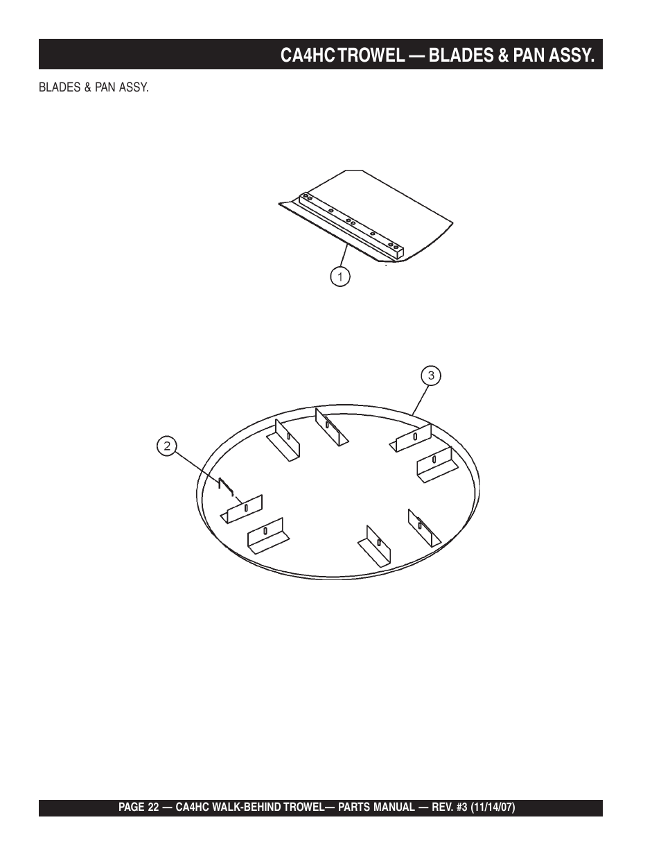 Ca4hc trowel — blades & pan assy | Multiquip CA4HC User Manual | Page 22 / 60