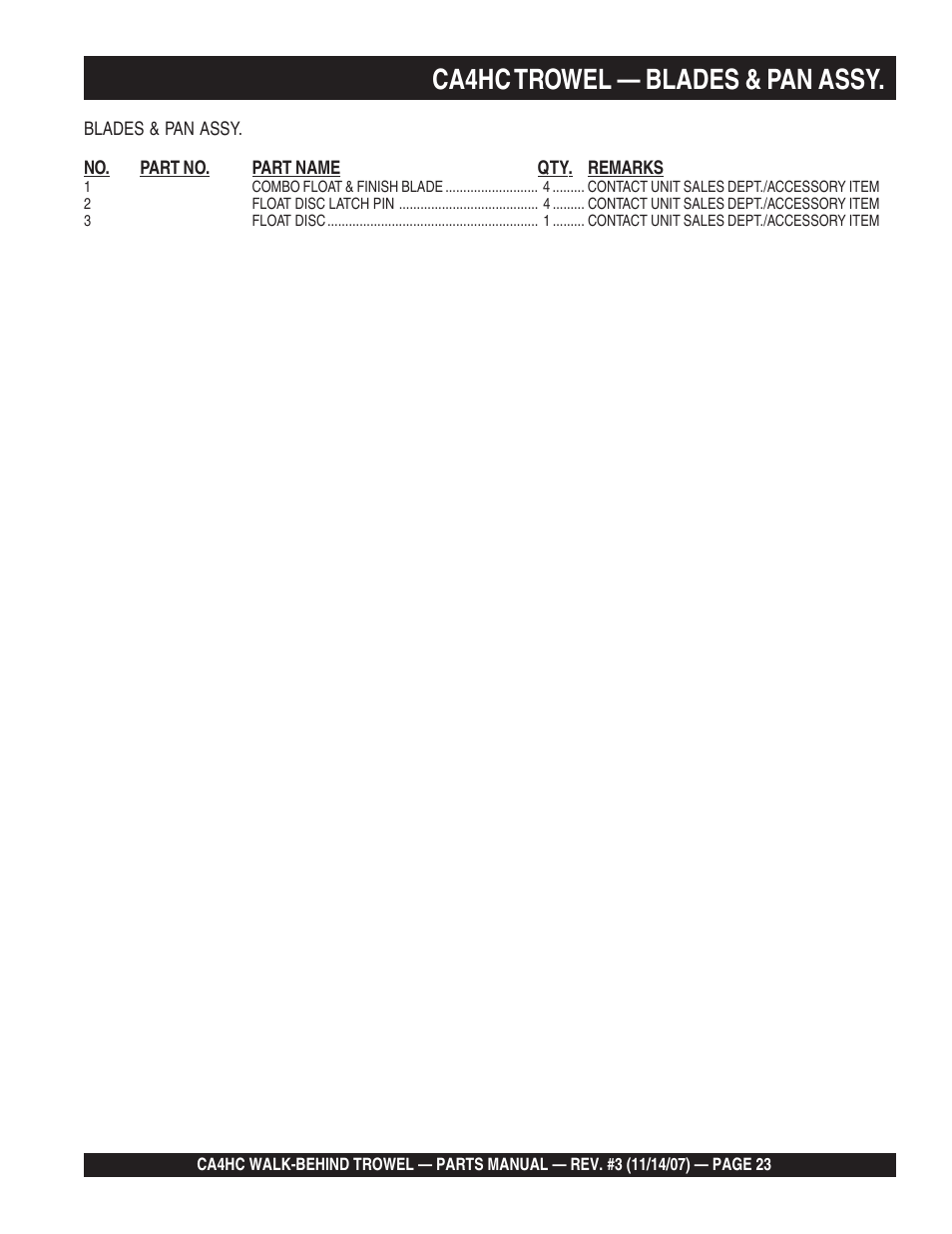 Ca4hc trowel — blades & pan assy | Multiquip CA4HC User Manual | Page 23 / 60