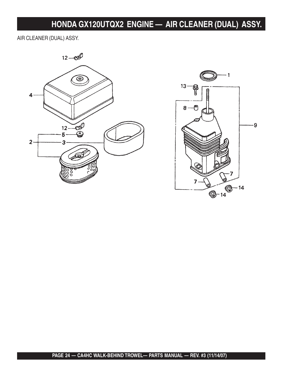 Honda gx120utqx2 engine — air cleaner (dual) assy | Multiquip CA4HC User Manual | Page 24 / 60