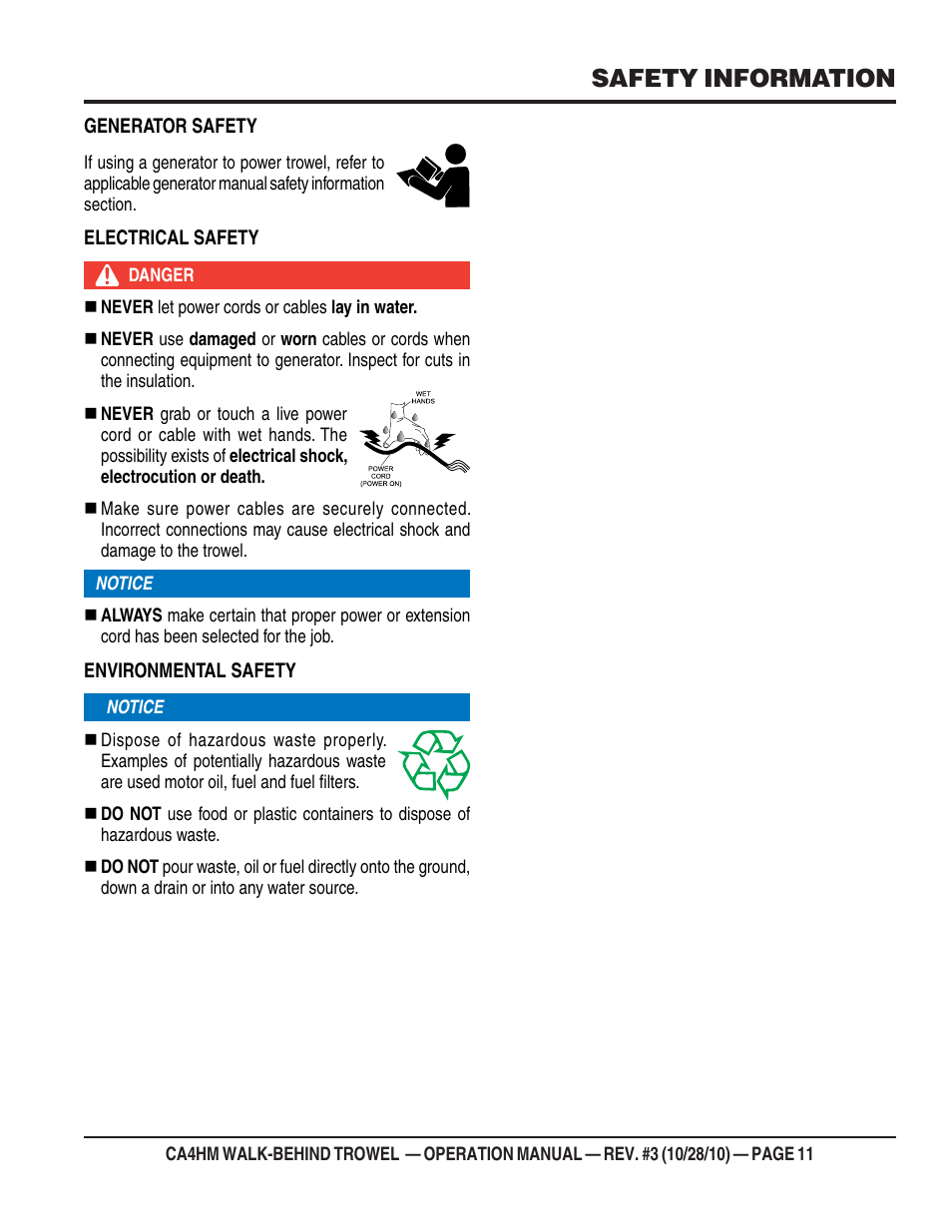 Safety information | Multiquip CA4HM User Manual | Page 11 / 36