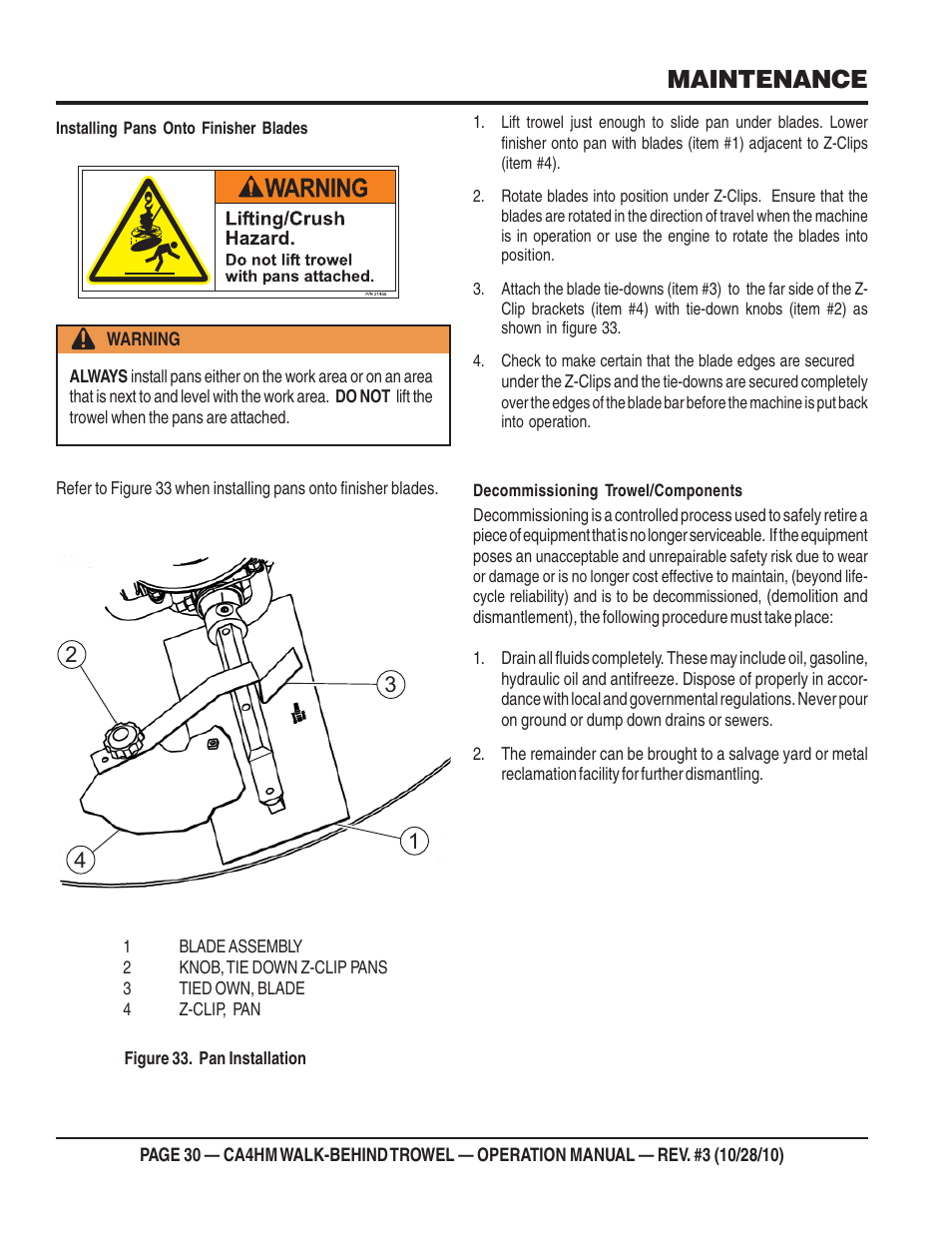 Maintenance | Multiquip CA4HM User Manual | Page 30 / 36