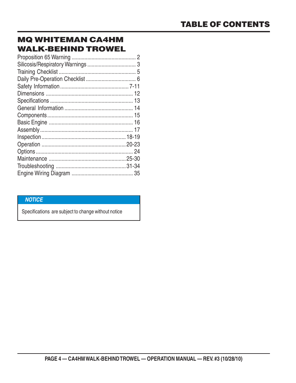 Multiquip CA4HM User Manual | Page 4 / 36