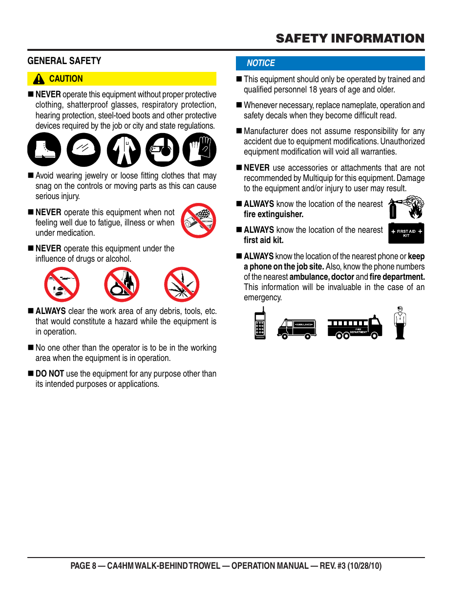 Safety information | Multiquip CA4HM User Manual | Page 8 / 36