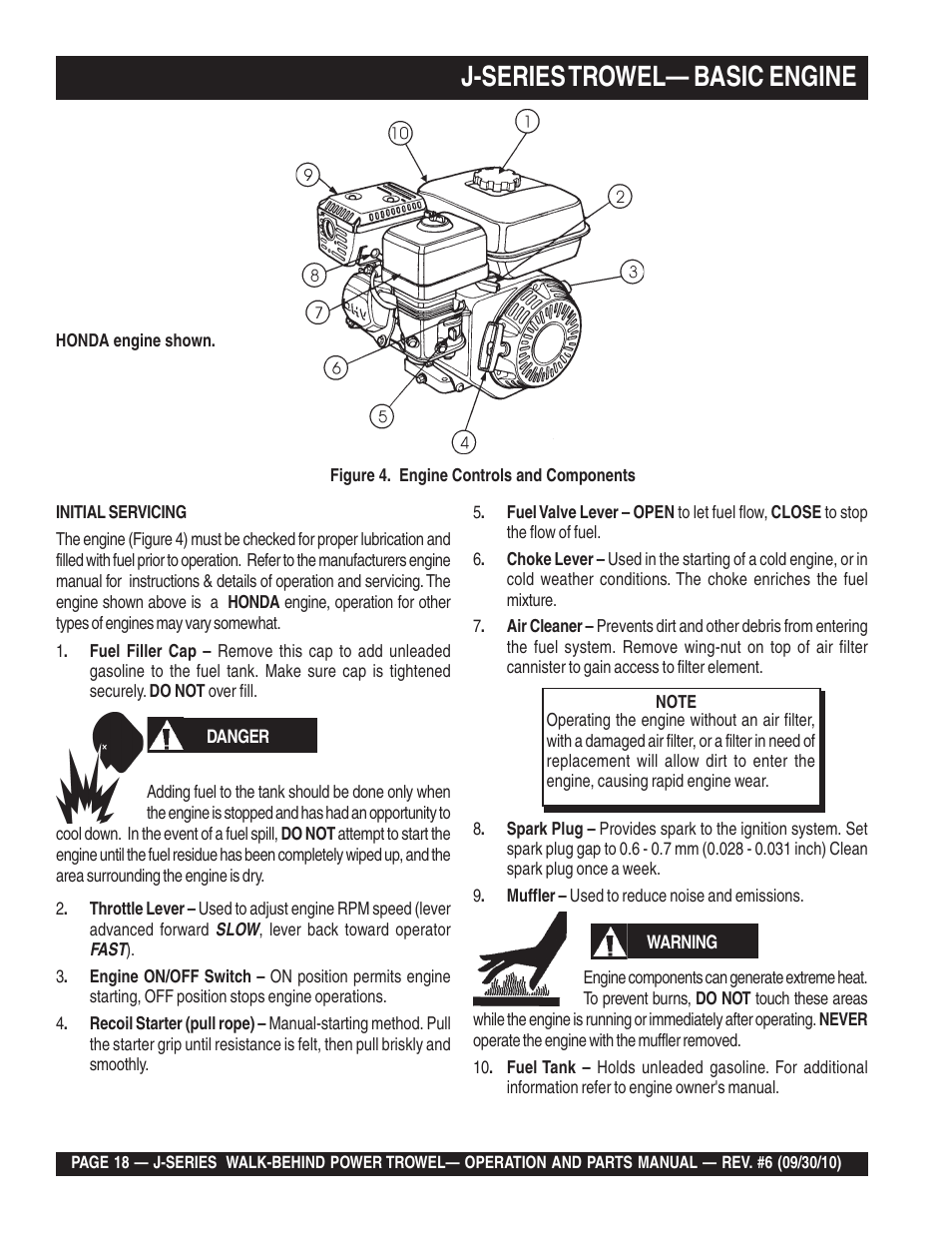 J-series trowel— basic engine | Multiquip J-SERIES User Manual | Page 18 / 104