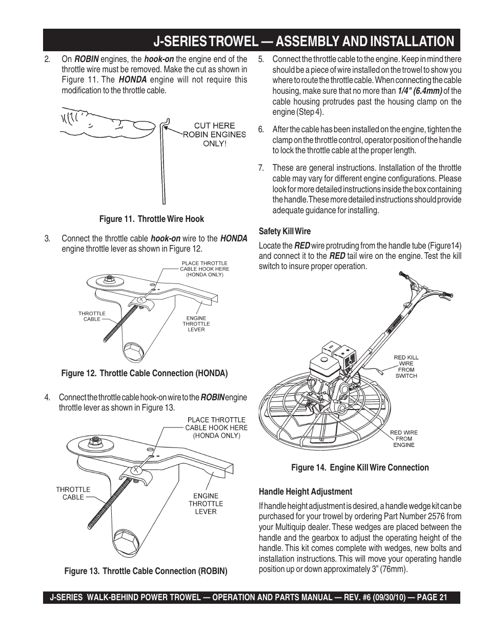 J-series trowel — assembly and installation | Multiquip J-SERIES User Manual | Page 21 / 104
