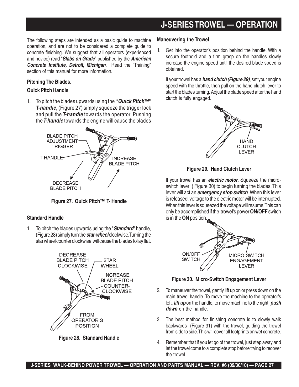 J-series trowel — operation | Multiquip J-SERIES User Manual | Page 27 / 104