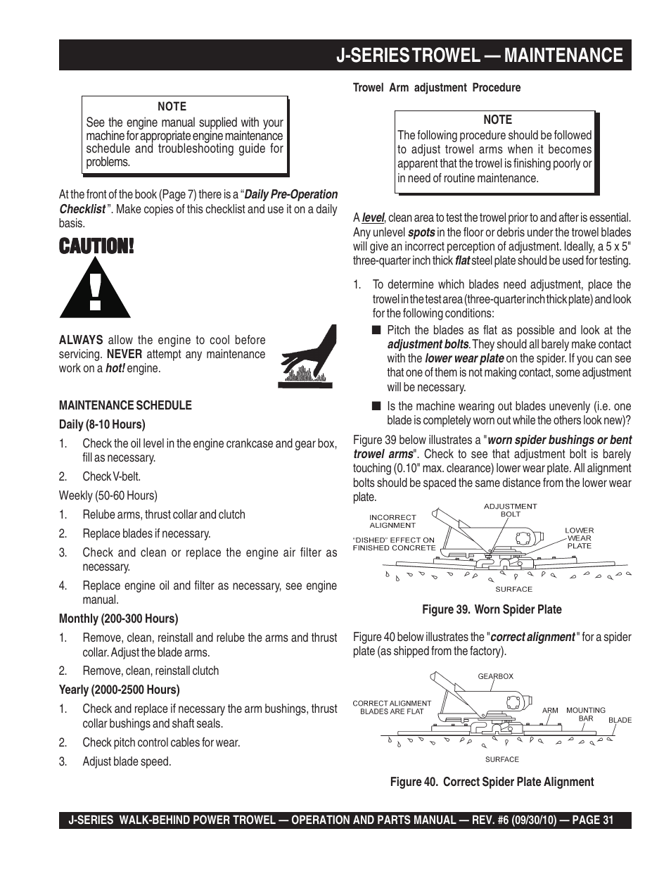 J-series trowel — maintenance, Caution | Multiquip J-SERIES User Manual | Page 31 / 104