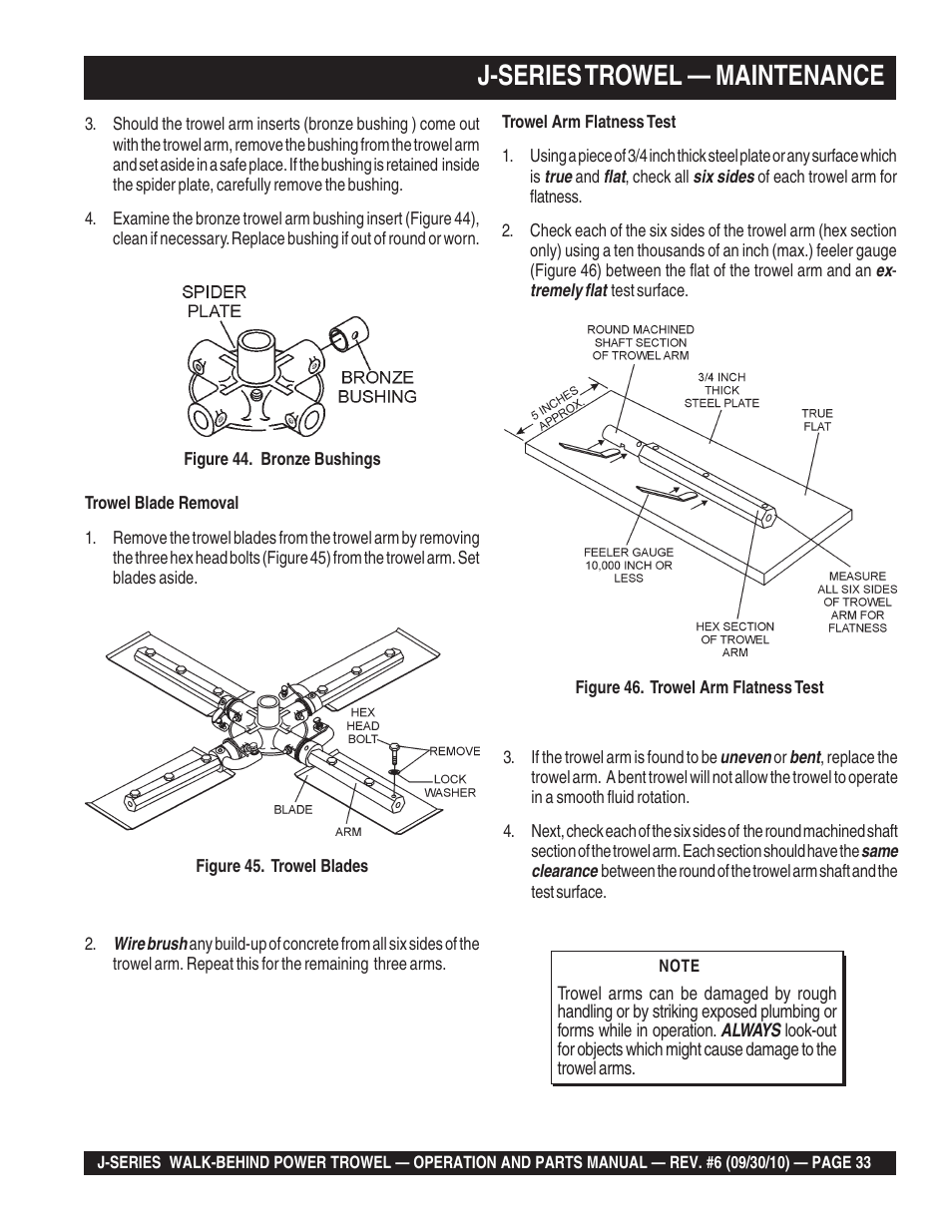 J-series trowel — maintenance | Multiquip J-SERIES User Manual | Page 33 / 104