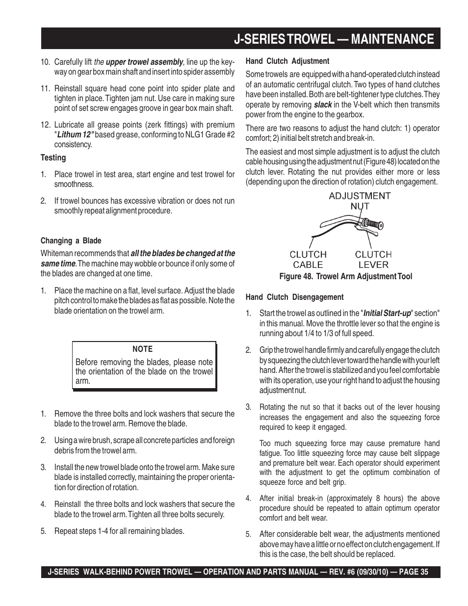 J-series trowel — maintenance | Multiquip J-SERIES User Manual | Page 35 / 104