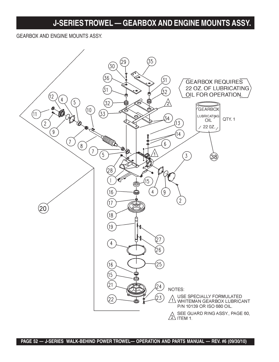 J-series trowel — gearbox and engine mounts assy | Multiquip J-SERIES User Manual | Page 52 / 104