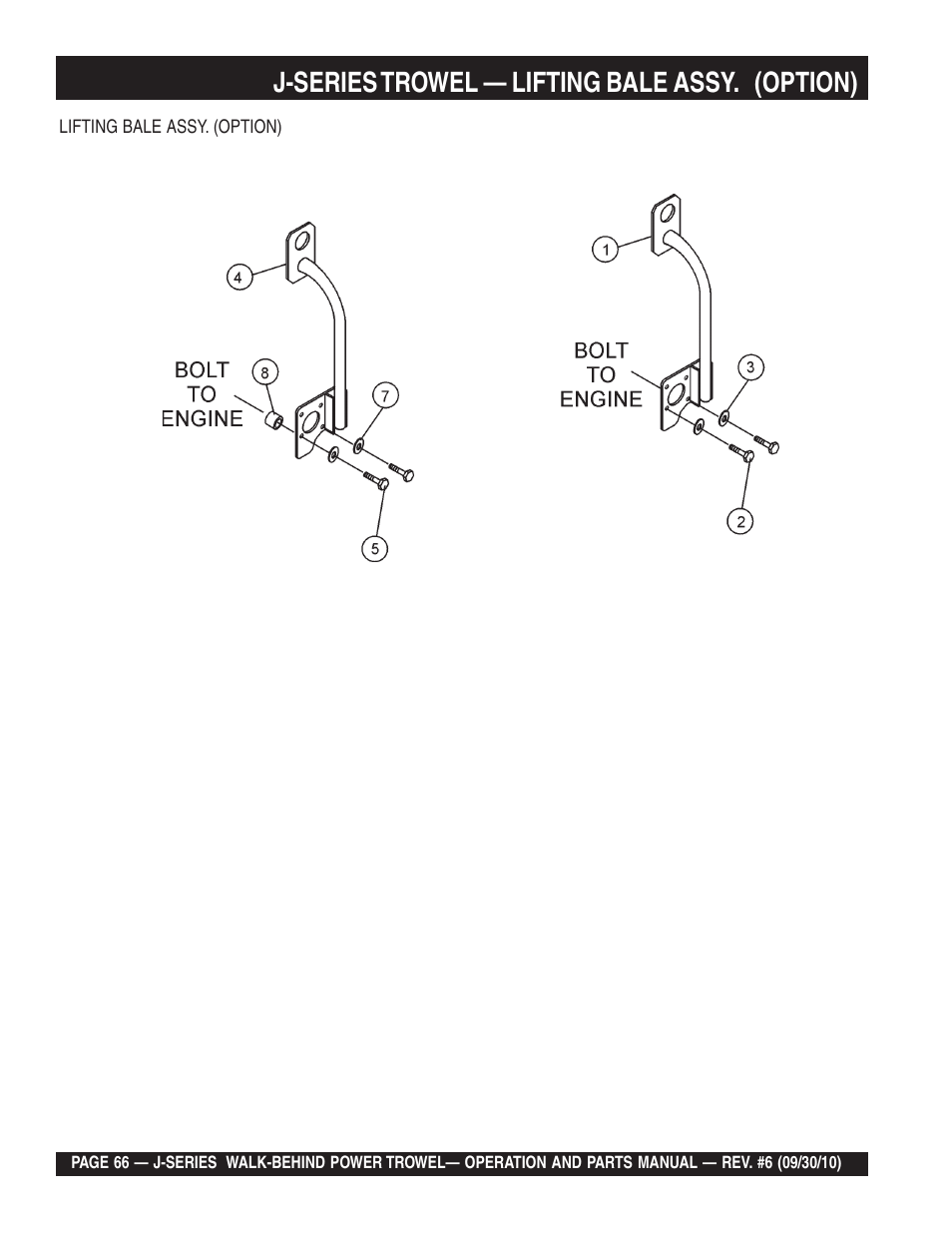 J-series trowel — lifting bale assy. (option) | Multiquip J-SERIES User Manual | Page 66 / 104