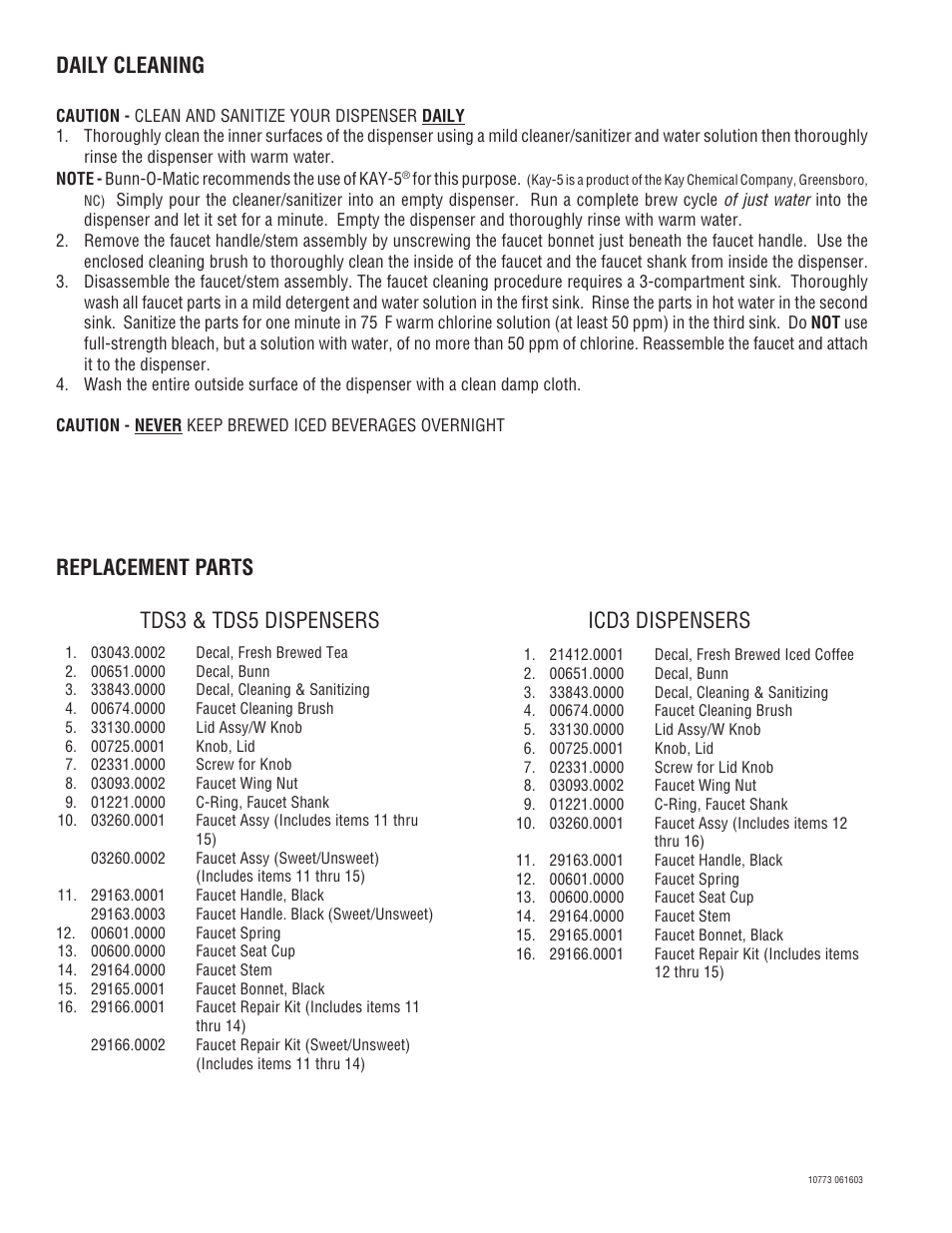 Daily cleaning | Bunn TDS5 User Manual | Page 2 / 3