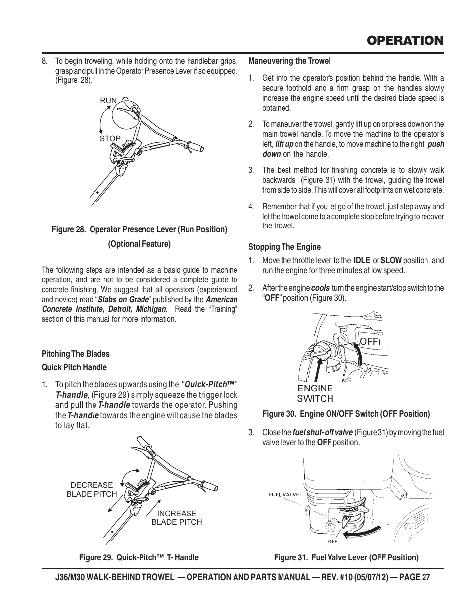 Operation | Multiquip M30H55 User Manual | Page 27 / 70