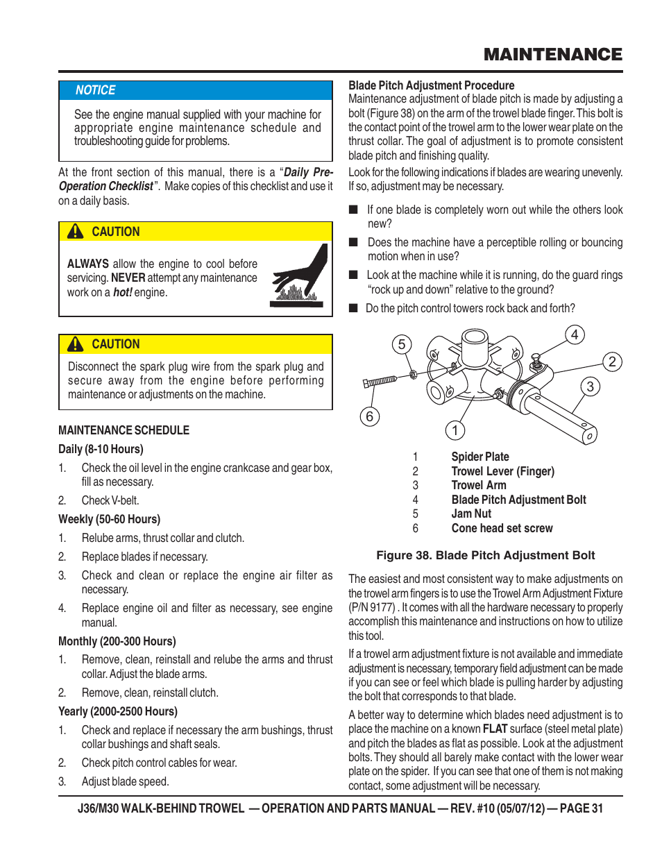 Caution, Maintenance | Multiquip M30H55 User Manual | Page 31 / 70