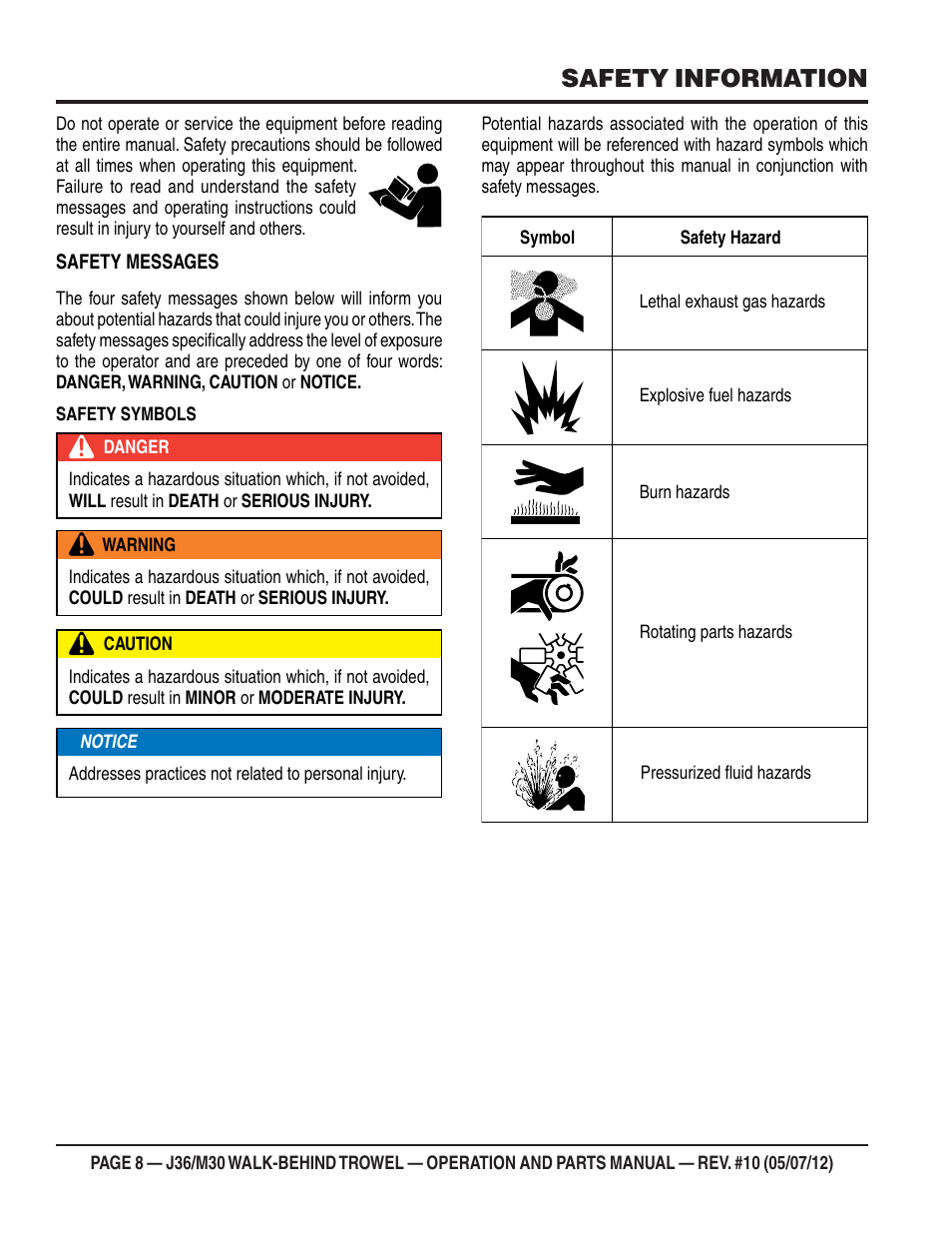 Safety information | Multiquip M30H55 User Manual | Page 8 / 70