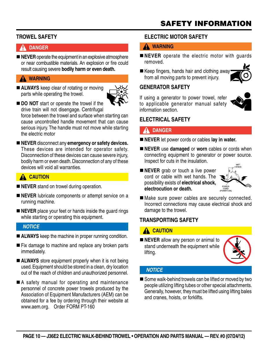 Safety information | Multiquip J36E2 User Manual | Page 10 / 54