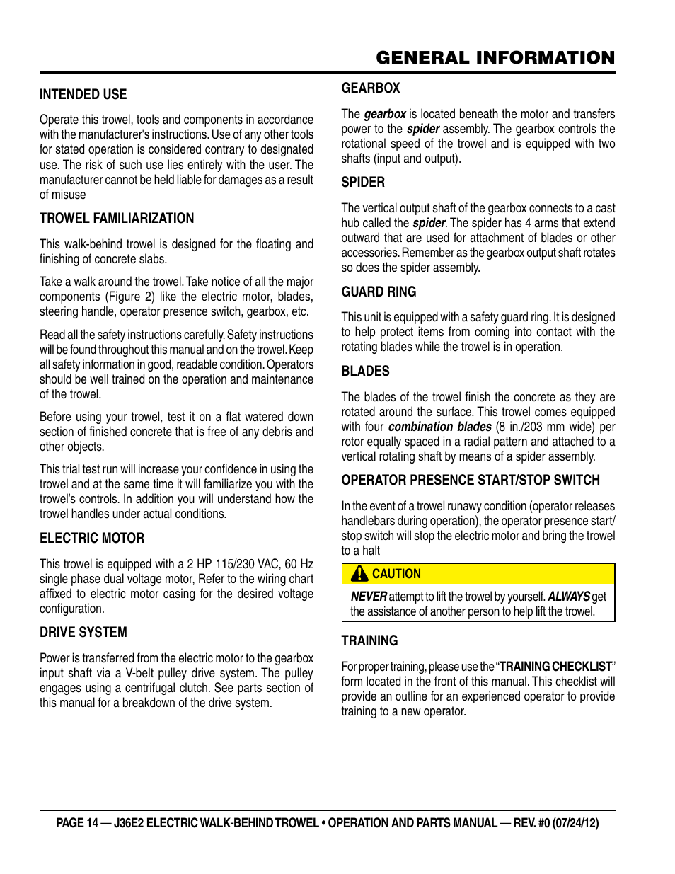 General information | Multiquip J36E2 User Manual | Page 14 / 54