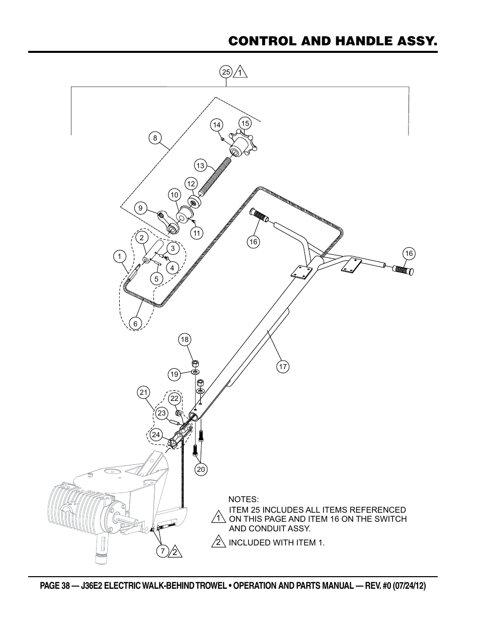 Control and handle assy | Multiquip J36E2 User Manual | Page 38 / 54