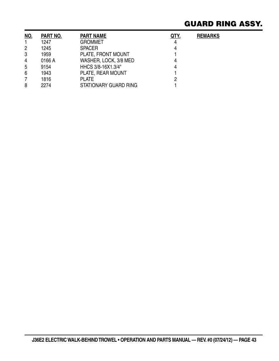 Guard ring assy | Multiquip J36E2 User Manual | Page 43 / 54
