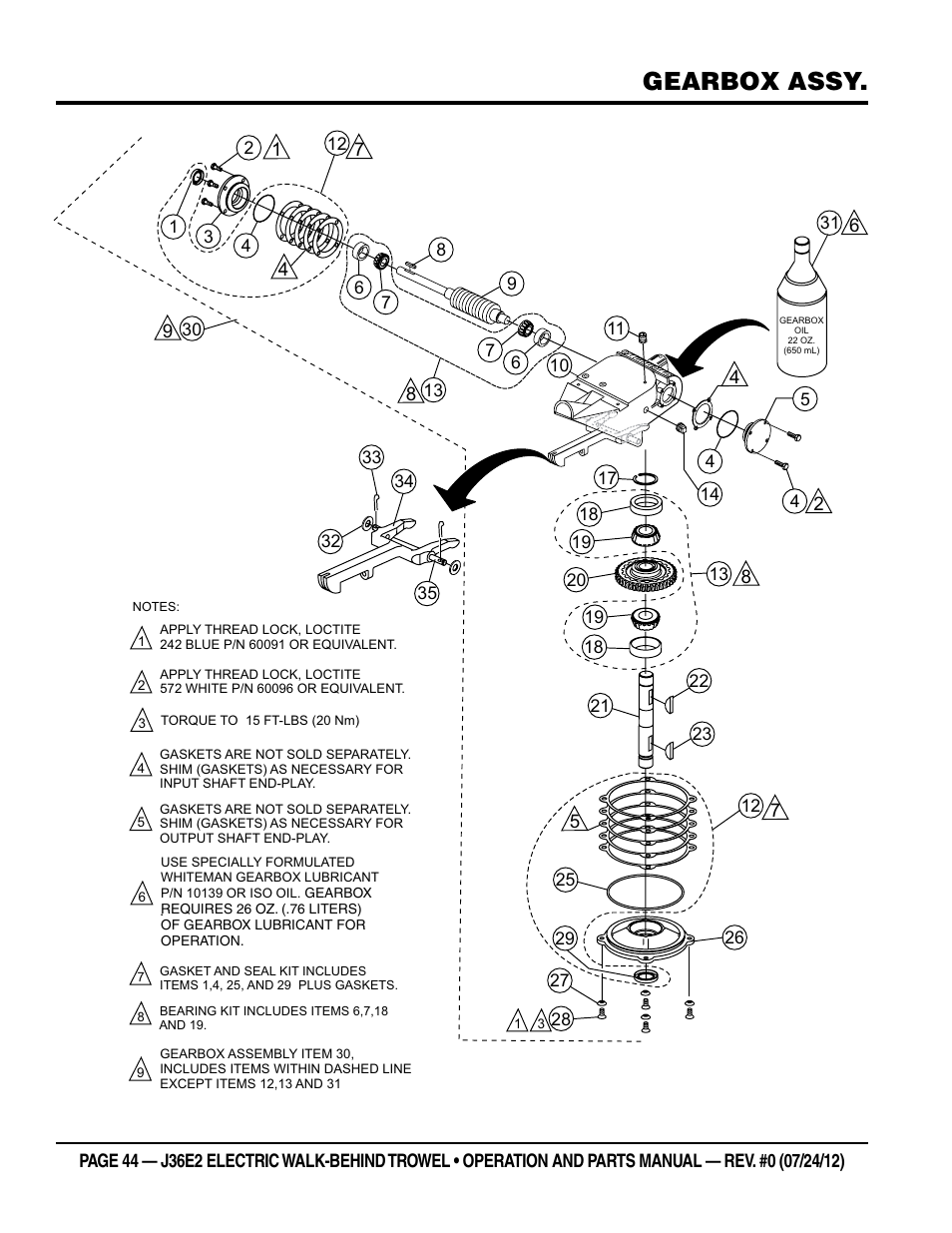 Gearbox assy | Multiquip J36E2 User Manual | Page 44 / 54