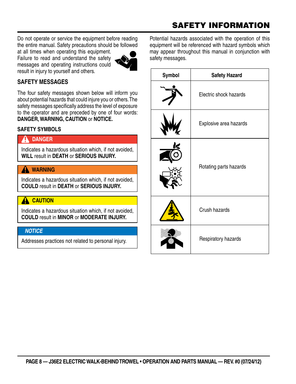Safety information | Multiquip J36E2 User Manual | Page 8 / 54