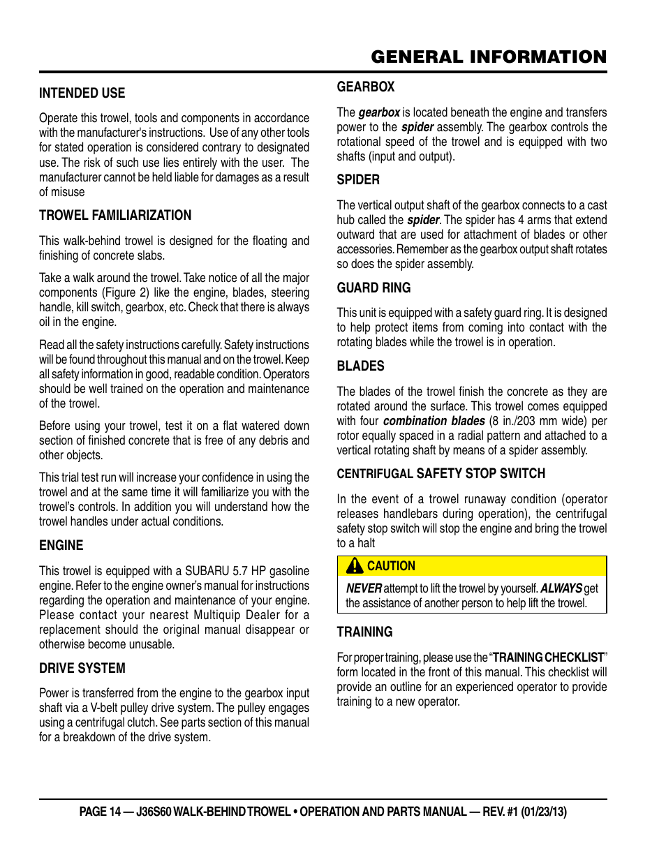 General information | Multiquip J36S60 User Manual | Page 14 / 84