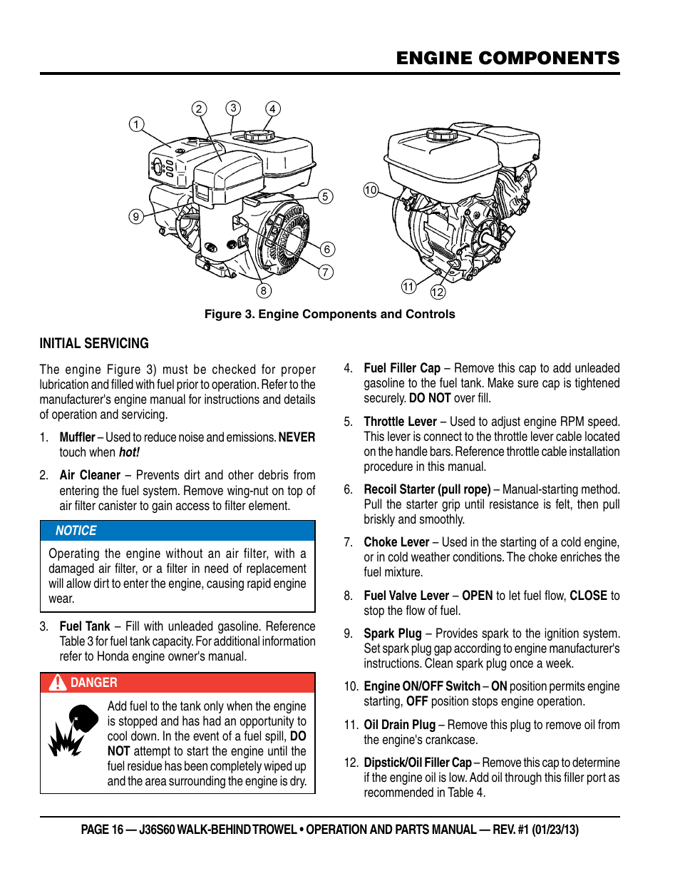 Engine components | Multiquip J36S60 User Manual | Page 16 / 84