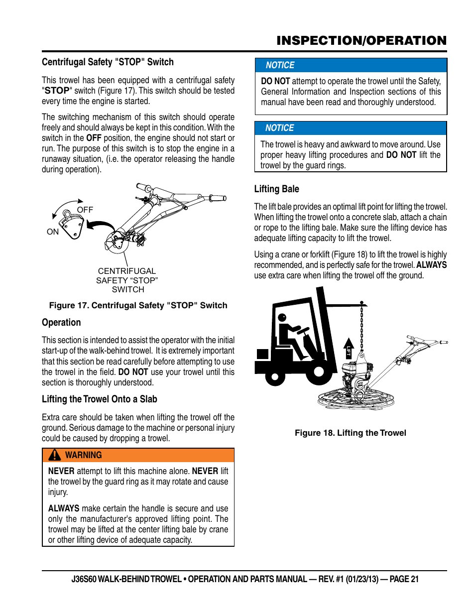Inspection/operation | Multiquip J36S60 User Manual | Page 21 / 84