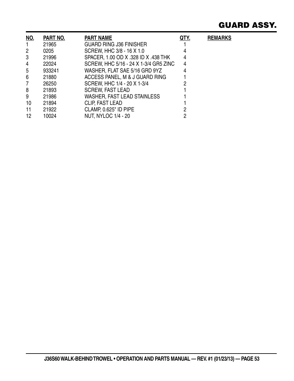 Guard assy | Multiquip J36S60 User Manual | Page 53 / 84