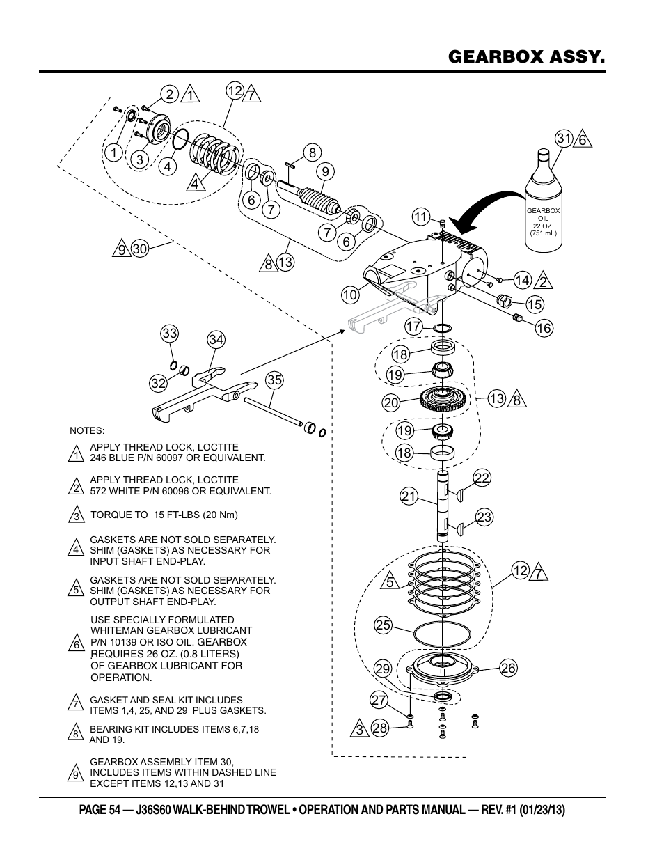 Gearbox assy | Multiquip J36S60 User Manual | Page 54 / 84