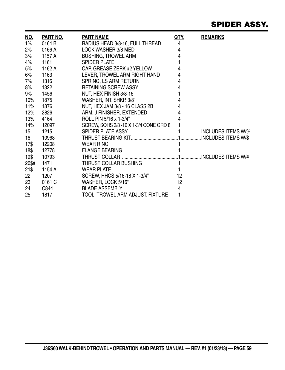 Spider assy | Multiquip J36S60 User Manual | Page 59 / 84
