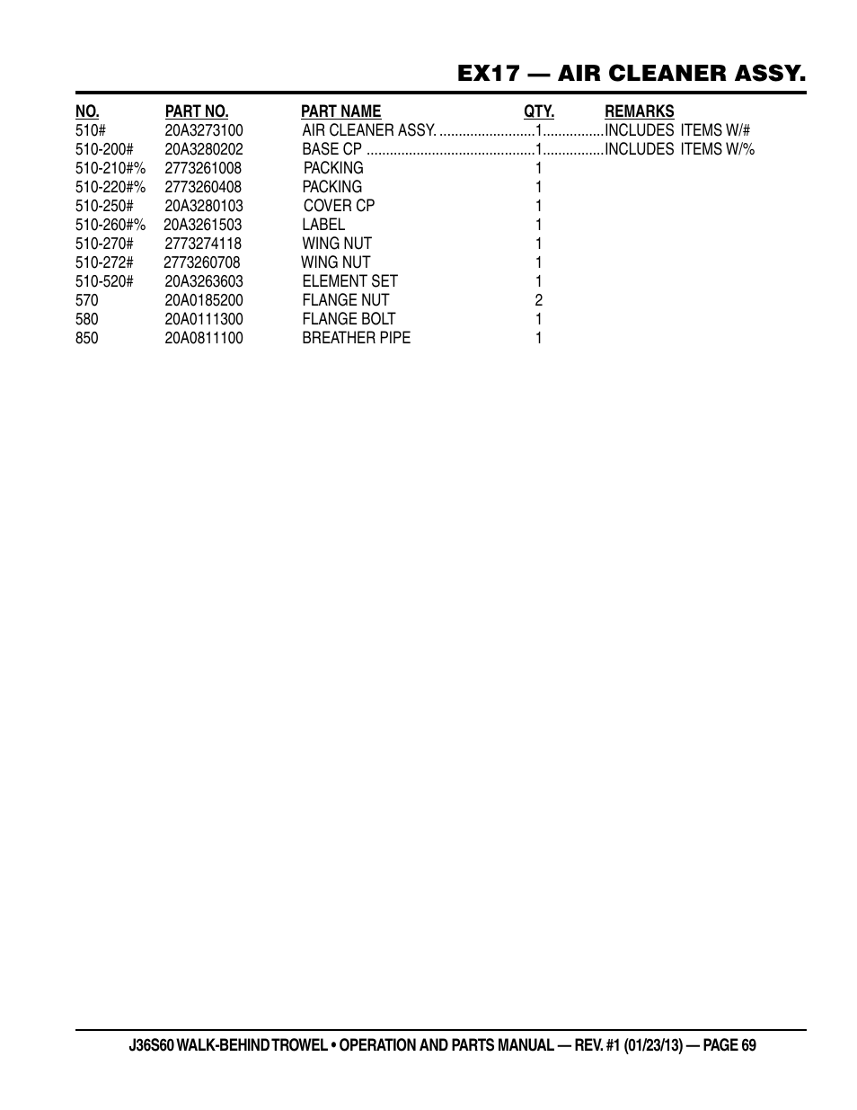 Ex17 — air cleaner assy | Multiquip J36S60 User Manual | Page 69 / 84