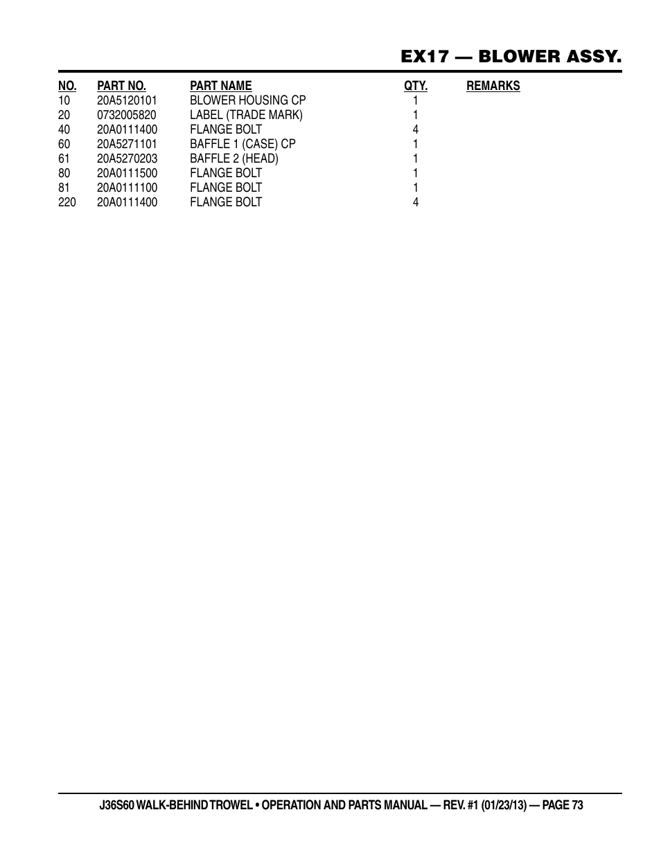 Ex17 — blower assy | Multiquip J36S60 User Manual | Page 73 / 84