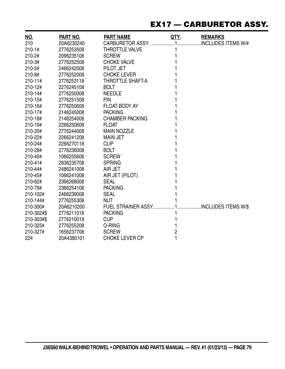 Ex17 — carburetor assy | Multiquip J36S60 User Manual | Page 79 / 84