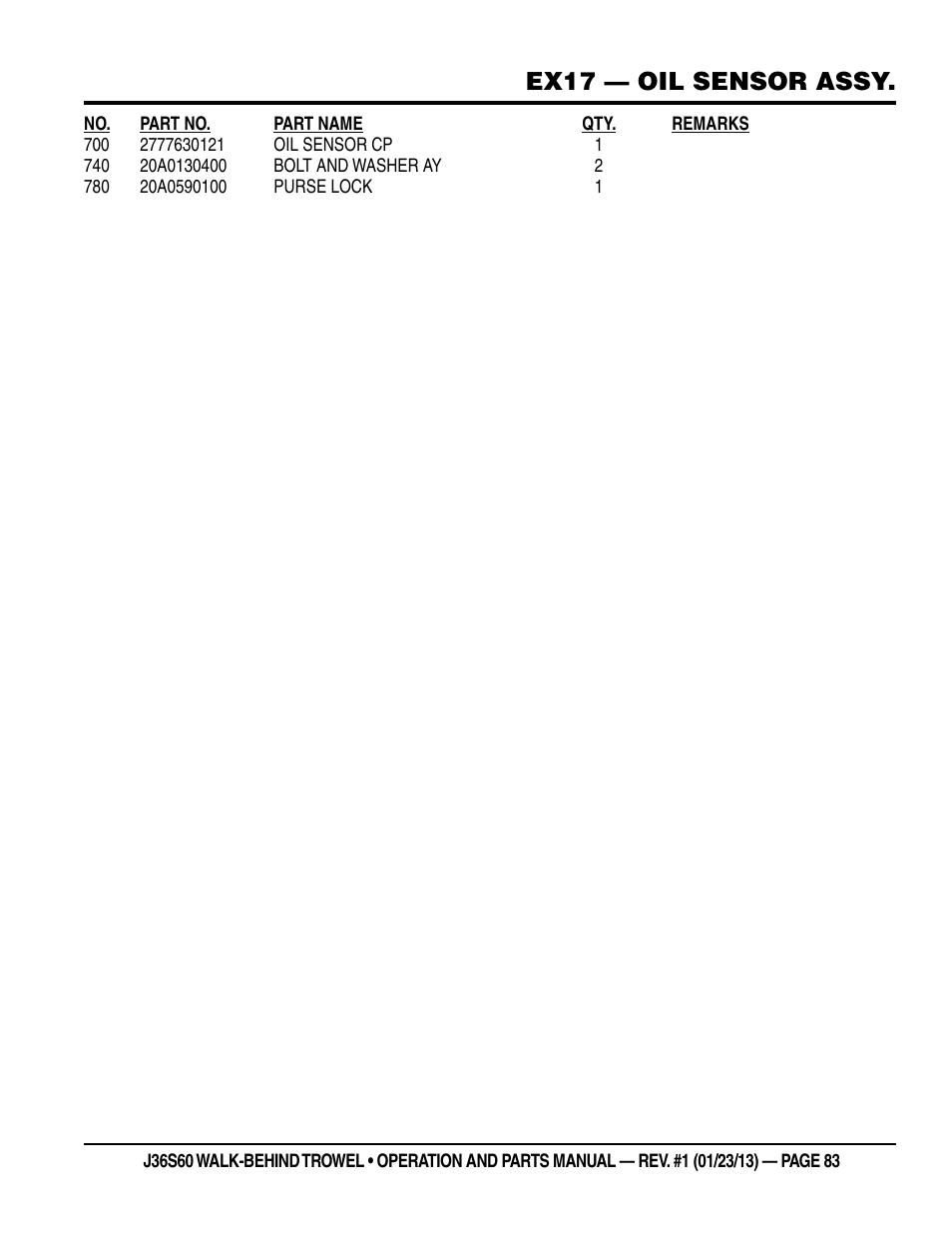 Ex17 — oil sensor assy | Multiquip J36S60 User Manual | Page 83 / 84