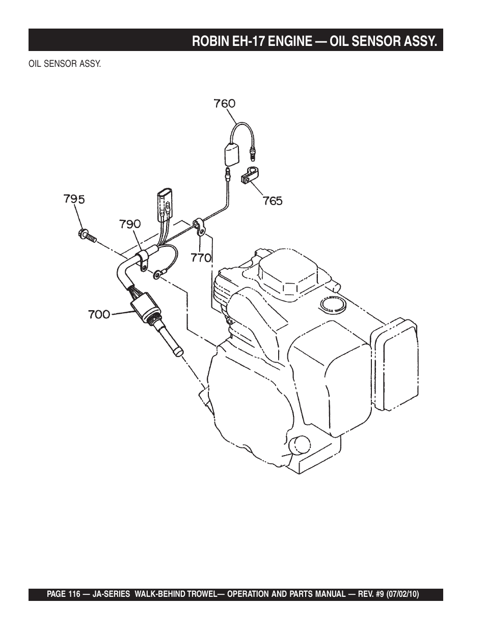 Robin eh-17 engine — oil sensor assy | Multiquip JA-SERIES User Manual | Page 116 / 120