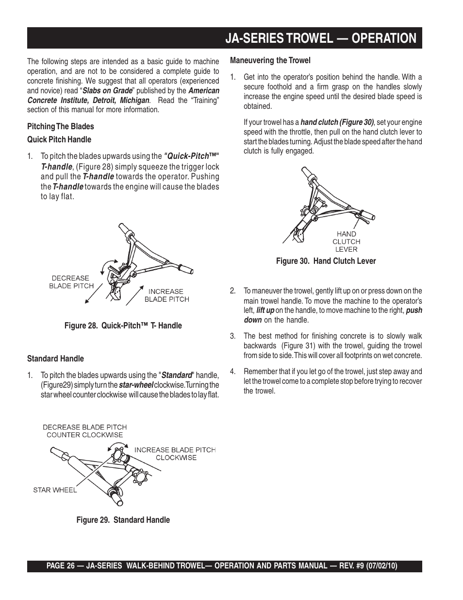Ja-series trowel — operation | Multiquip JA-SERIES User Manual | Page 26 / 120
