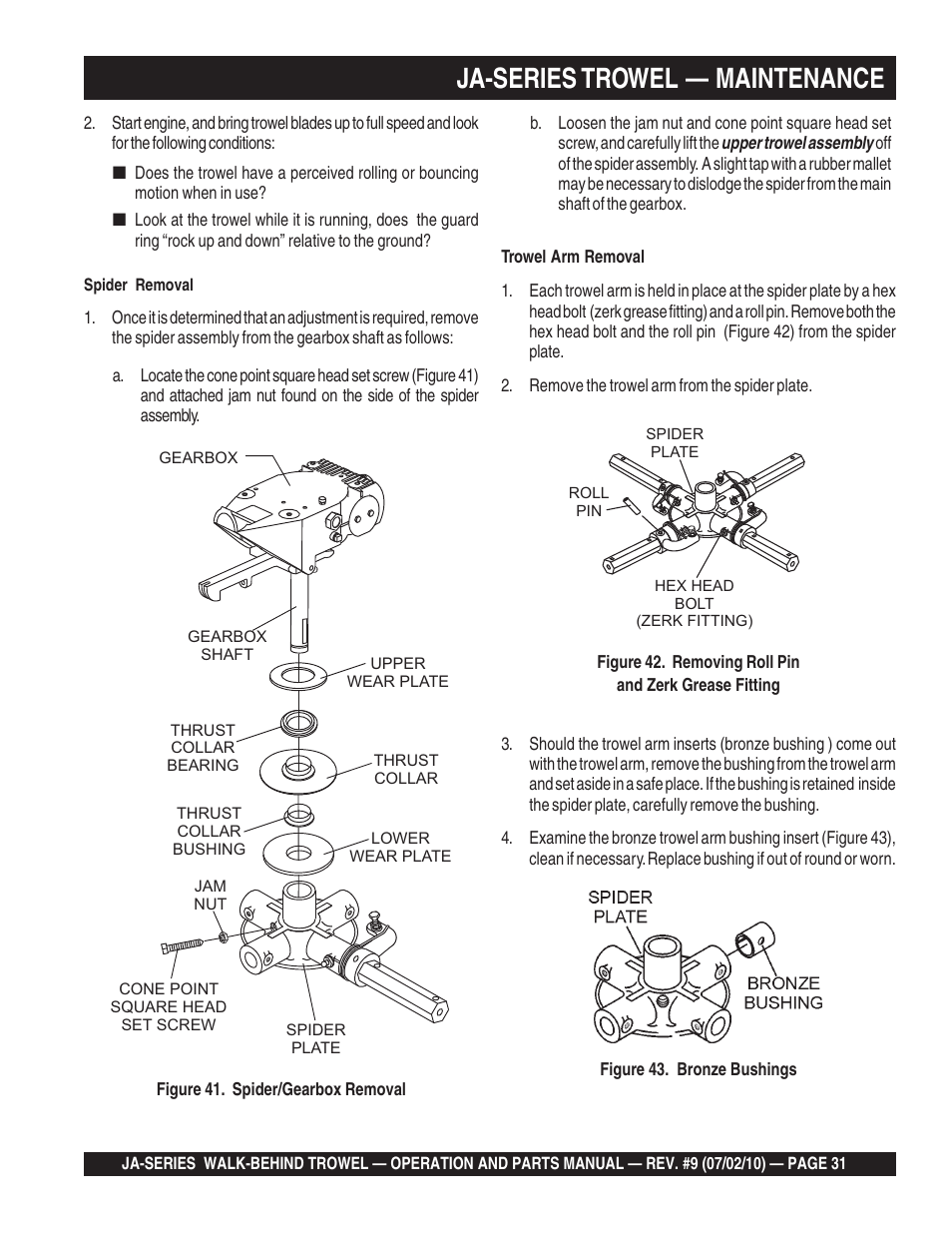 Ja-series trowel — maintenance | Multiquip JA-SERIES User Manual | Page 31 / 120