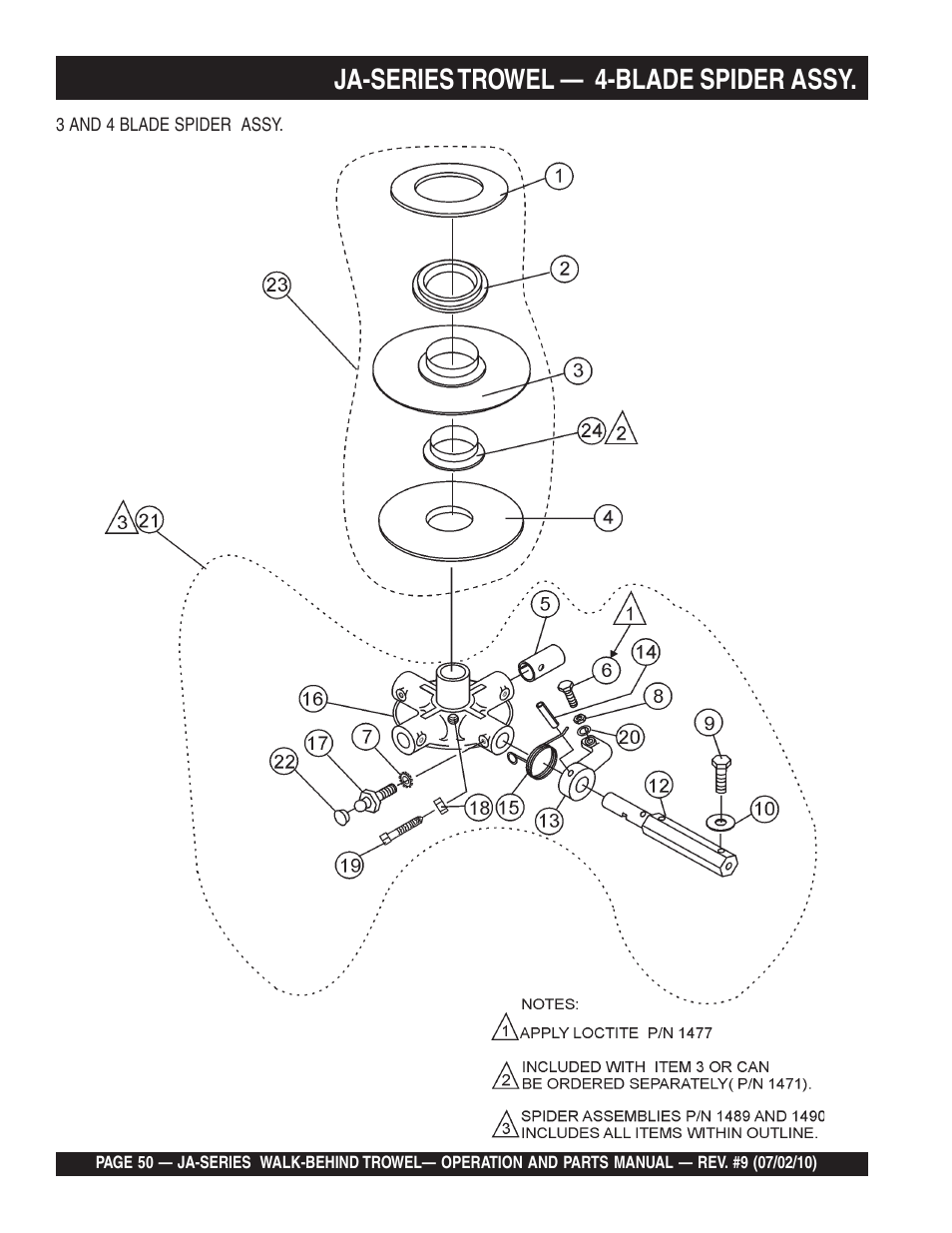 Ja-series trowel — 4-blade spider assy | Multiquip JA-SERIES User Manual | Page 50 / 120