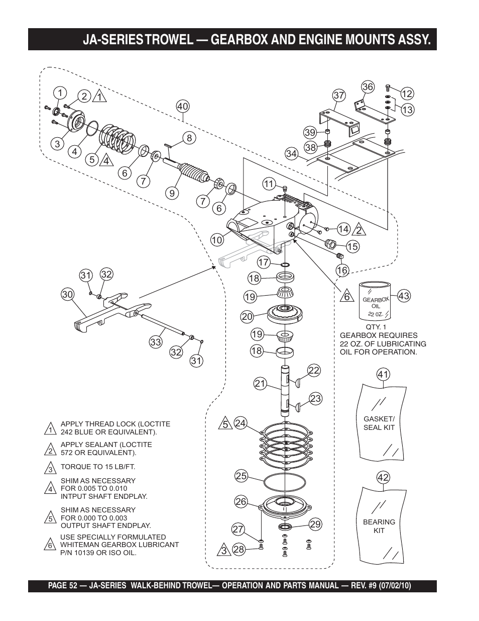 Ja-series trowel — gearbox and engine mounts assy | Multiquip JA-SERIES User Manual | Page 52 / 120