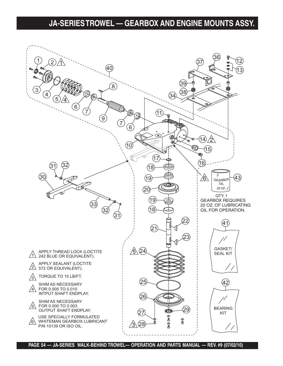 Ja-series trowel — gearbox and engine mounts assy | Multiquip JA-SERIES User Manual | Page 54 / 120